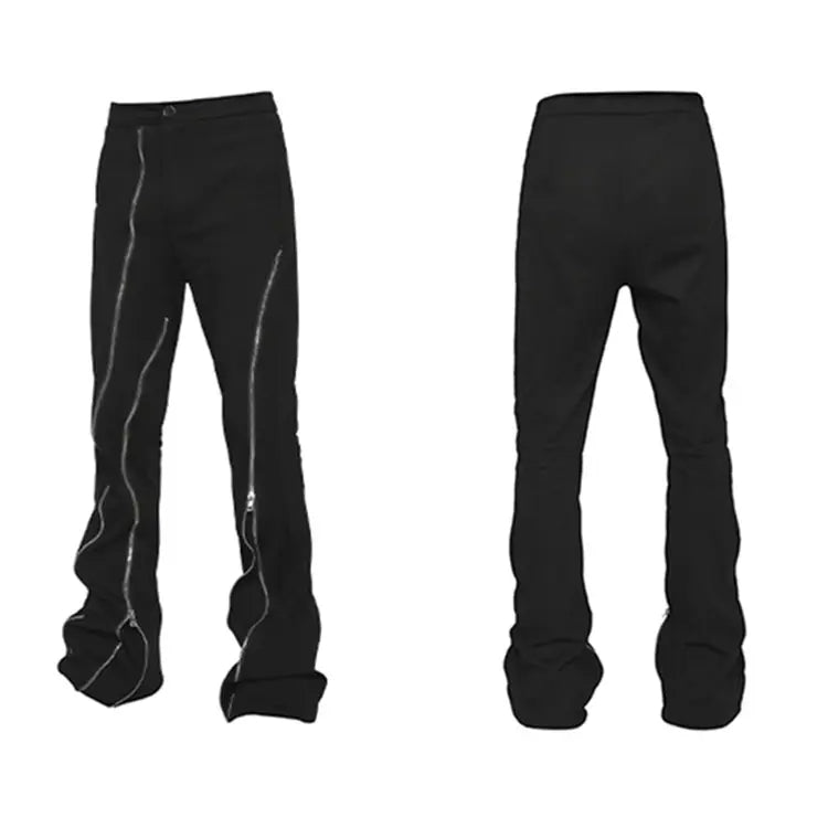 Monster Factory wholesale full zipper Folded corner High Street slim sweatpants in black