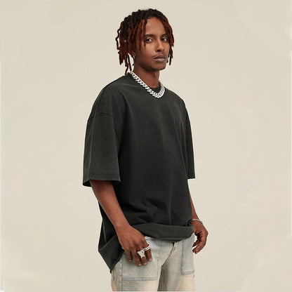 Manufacturer Summer 285G 100% Cotton Acid Washed Gradually Oversized Edge Short Sleeve Vintage T-shirt for Men