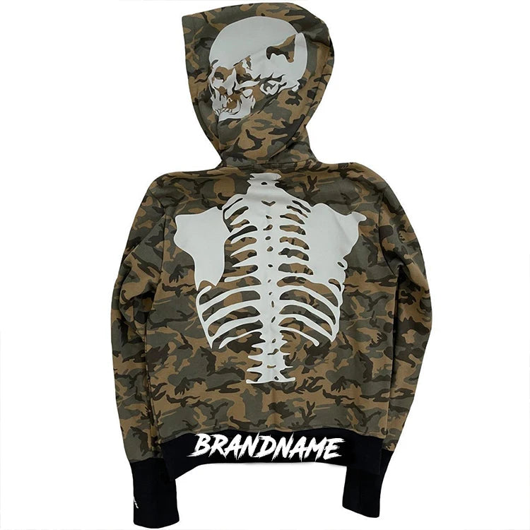 Men's clothing manufacturer zip up hoodie jacket men custom skeleton printed masked ninja jacket hooded spring streetwear jacket