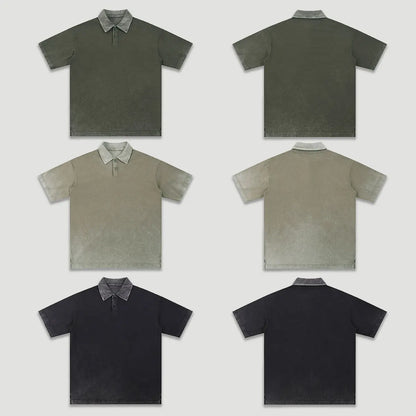 Customizable Casual Manufacturer Supplier Low MOQ Vintage Acid Wash Blank Custom Print Custom Logo Mens Short Sleeve Polo