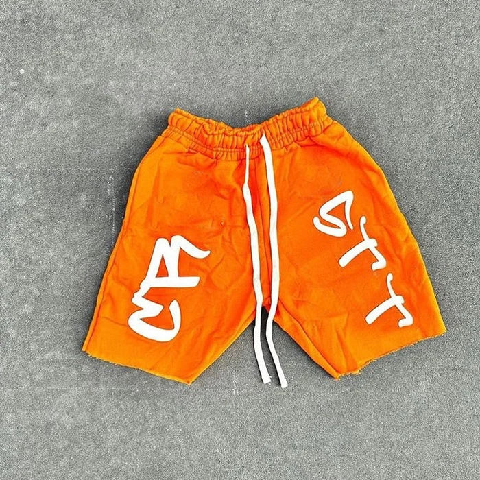 Huilin Factory Oem Heavy Weight Cotton Sweat Shorts Men Custom 3D Puff Printing Raw Hem Edge Shorts