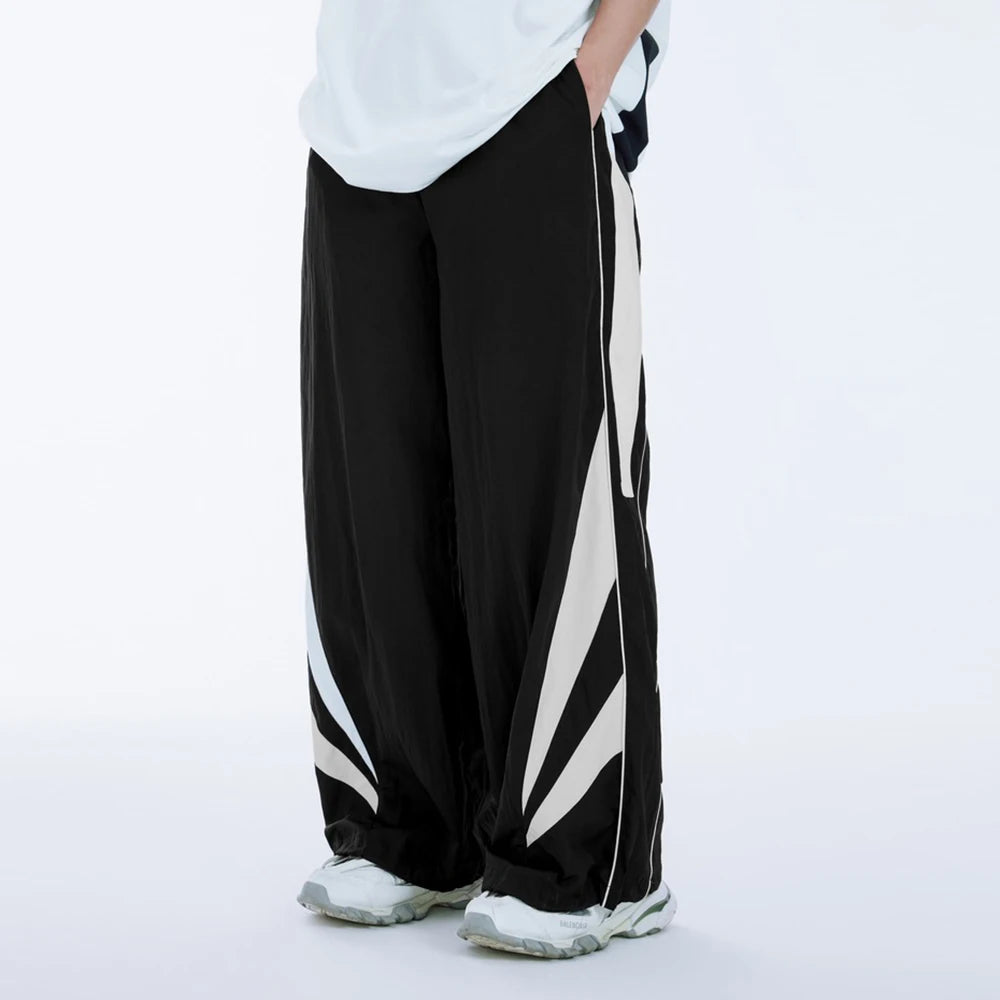 Huilin Oem Custom Color Block Sportswear Track Pants Men Oversized Fit Baggy Wide Leg Lightweight Pants