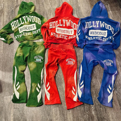 Custom Vintage Washed Heavy Cotton Streetwear Hoodie Sweatpants Sets Oem Embroidery Logo Patched Men Tracksuit Sets