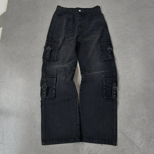 Huilin Factory New Arrival Vintage Washed Heavyweight Cotton Pants Trousers Men Oversized Wide Leg Baggy Cargo Pants