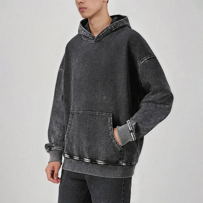 Heavyweight Fleece Supplier Low MOQ Vintage Snowflake Wash Blank Custom Logo Casual Hooded Sweatshirt