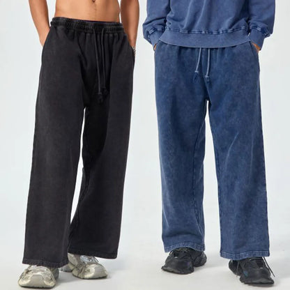 Heavyweight Cotton Supplier Low MOQ Acid Wash Spray Wash Blank Custom Print Casual Wide Leg Track Pants
