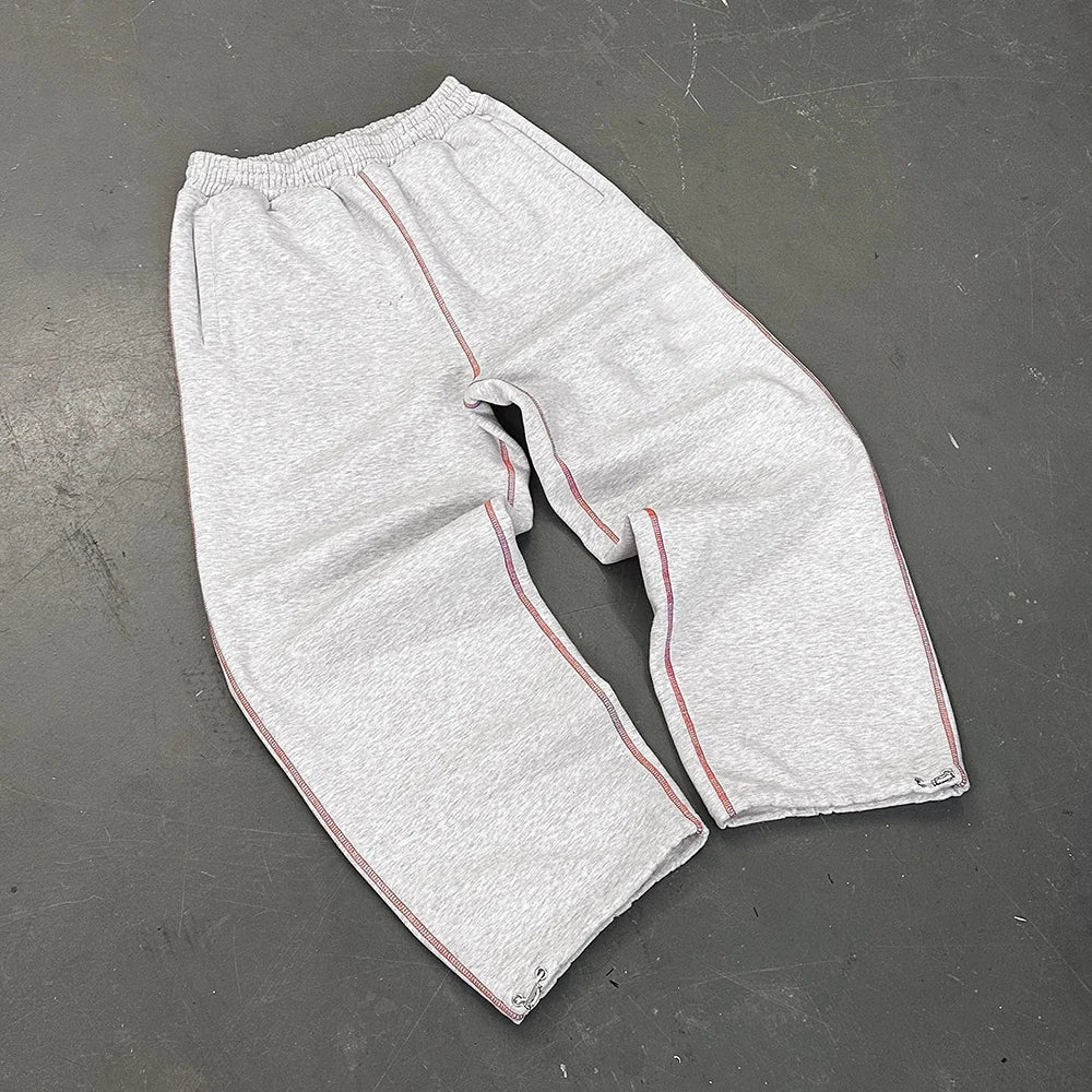 Huilin Oem Unisex Oversized Blank Cotton Jogger Pants Men Custom Contrast Stitching Men Straight Wide Leg Heavyweight Sweatpants