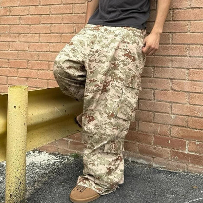 High Quality Thick Cotton Outdoor Carpertner Tactical Pants Custom Printed Oversized Men Baggy Wide Leg Camo Cargo Pants