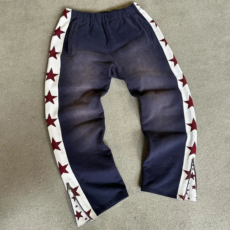 Huilin Hot Selling Contrast Side Taping Wid Eleg Sweatpants Men Custom Vintage Washed Sun Faded Thick Cotton Flared Sweatpants