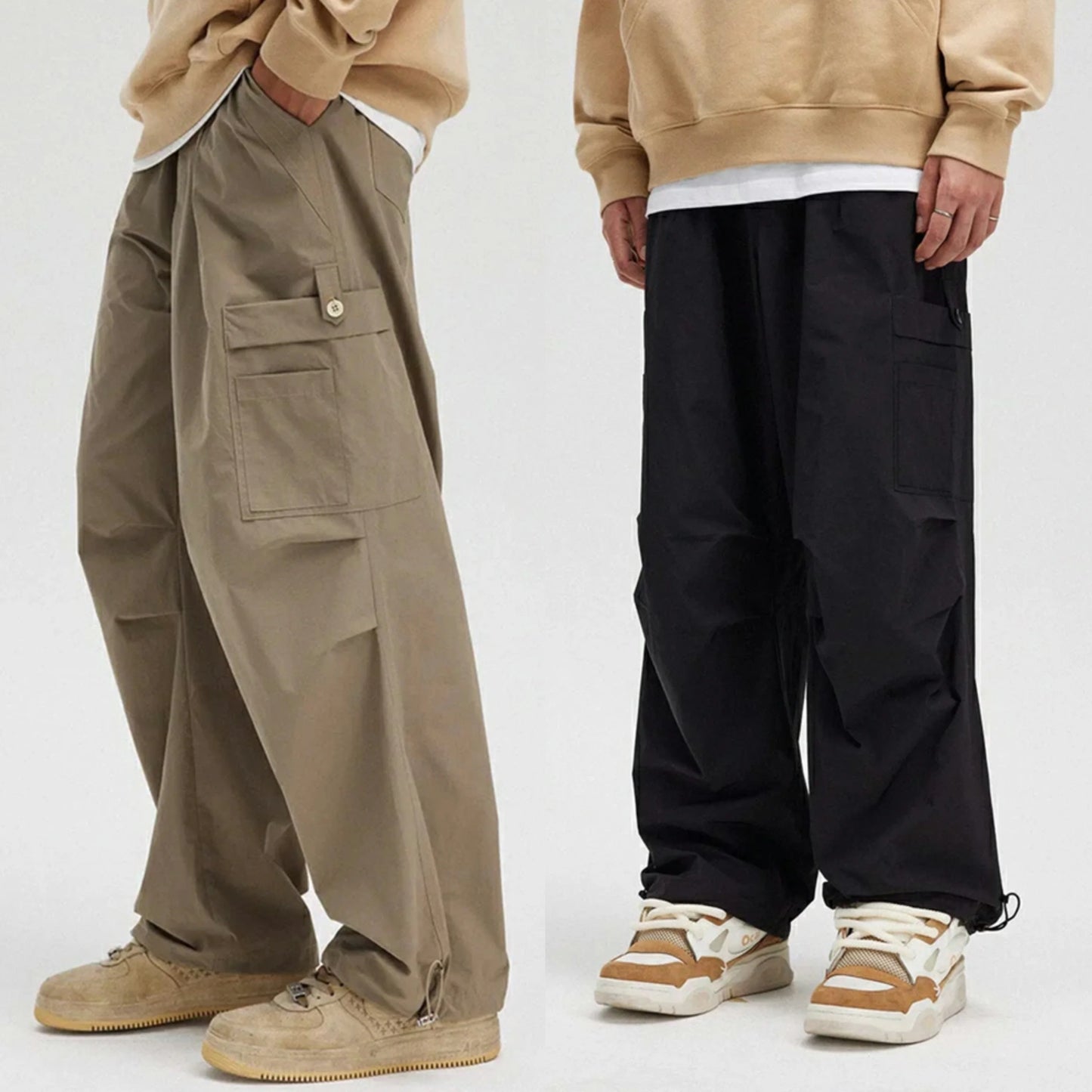 Huilin Manufacturer Oem Solid Color 100% Cotton Wide Leg Track Work Pants Men Oversized Baggy Wide Leg Twill Cargo Pants