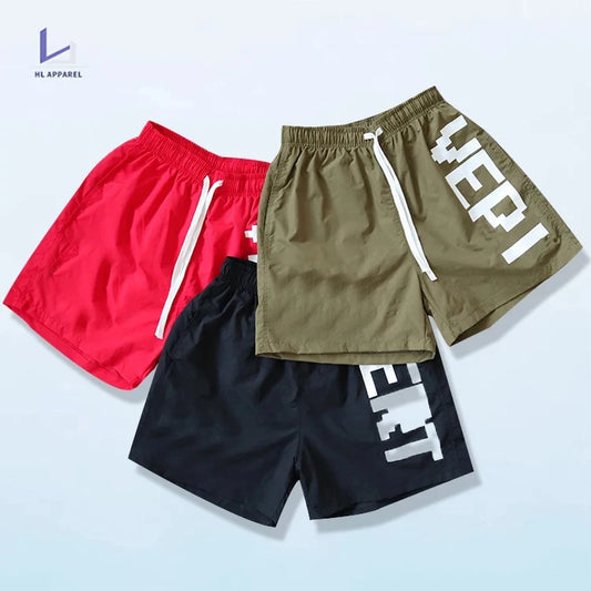 HL factory wholesale streetwear heavyweight letter print polyester shorts men custom baggy cargo sports shorts drawstring shorts