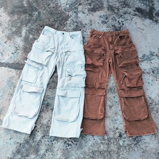 Streetwear Cargo Pants Men Custom Heavy Cotton Vintage Wash Work Pants Utility Tactical Cargo Pants for Men