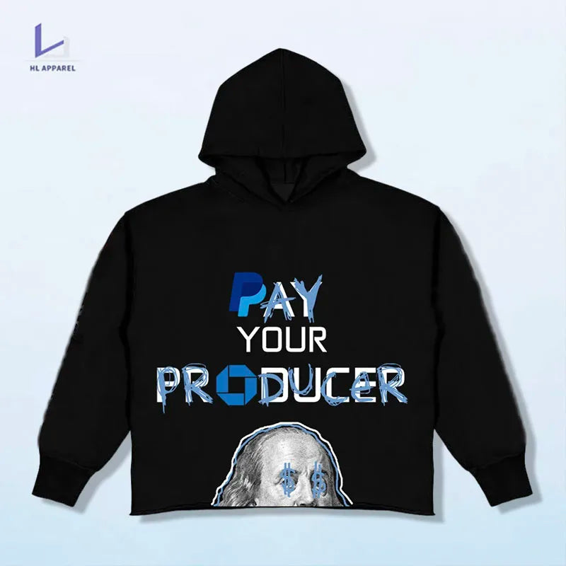 HL manufacturer wholesale high quality fleece blank raw hem no drawstring hoodie custom print y2k vintage cropped hoodie men