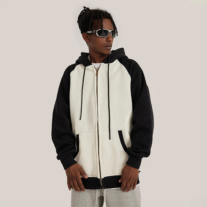 Huili Wholesale Custom Logo Color Block Zip Up Hoodie Pullover Sport Wear Oversize Hoodier Men's Hoodies & Sweatshirts