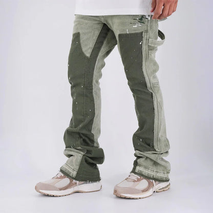 Men's Casual Denim Pants Custom Designer Style Carpenter Jeans Green Slim Fit Stack Flare Jeans Men