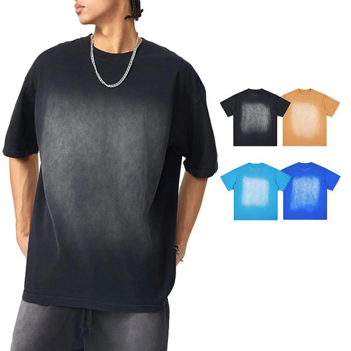 Heavyweight Cotton Supplier Low MOQ Vintage Spray Wash Blank Custom Logo Casual Crewneck Tee