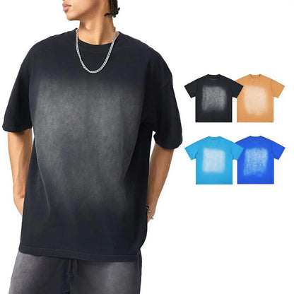Heavyweight Cotton Supplier Low MOQ Vintage Spray Wash Blank Custom Logo Casual Crewneck Tee