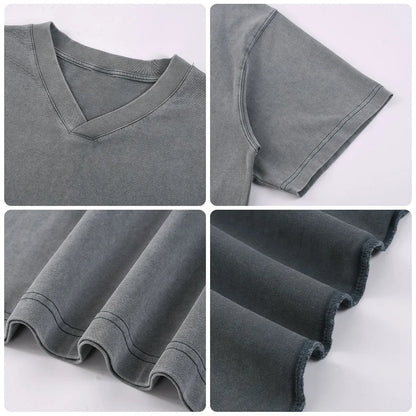 Trending Streetwear Supplier Low MOQ Vintage Oversized Blank Custom Logo Mens V Neck T Shirt