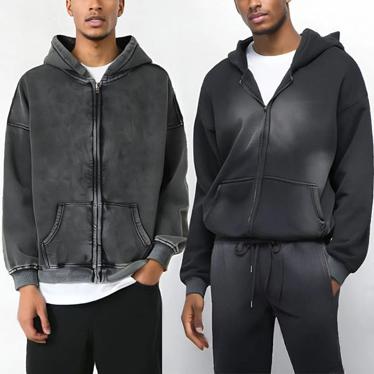 Trending Streetwear Supplier Low MOQ Vintage Oversized Blank Custom Logo Mens Full Zip up Hoodie