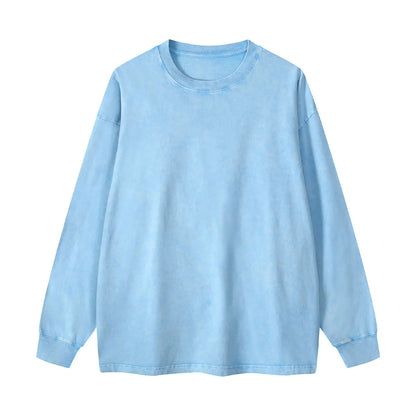 Trending Streetwear Supplier Low MOQ Acid Wash Oversized Blank Custom Print Unisex Long Sleeve T Shirt