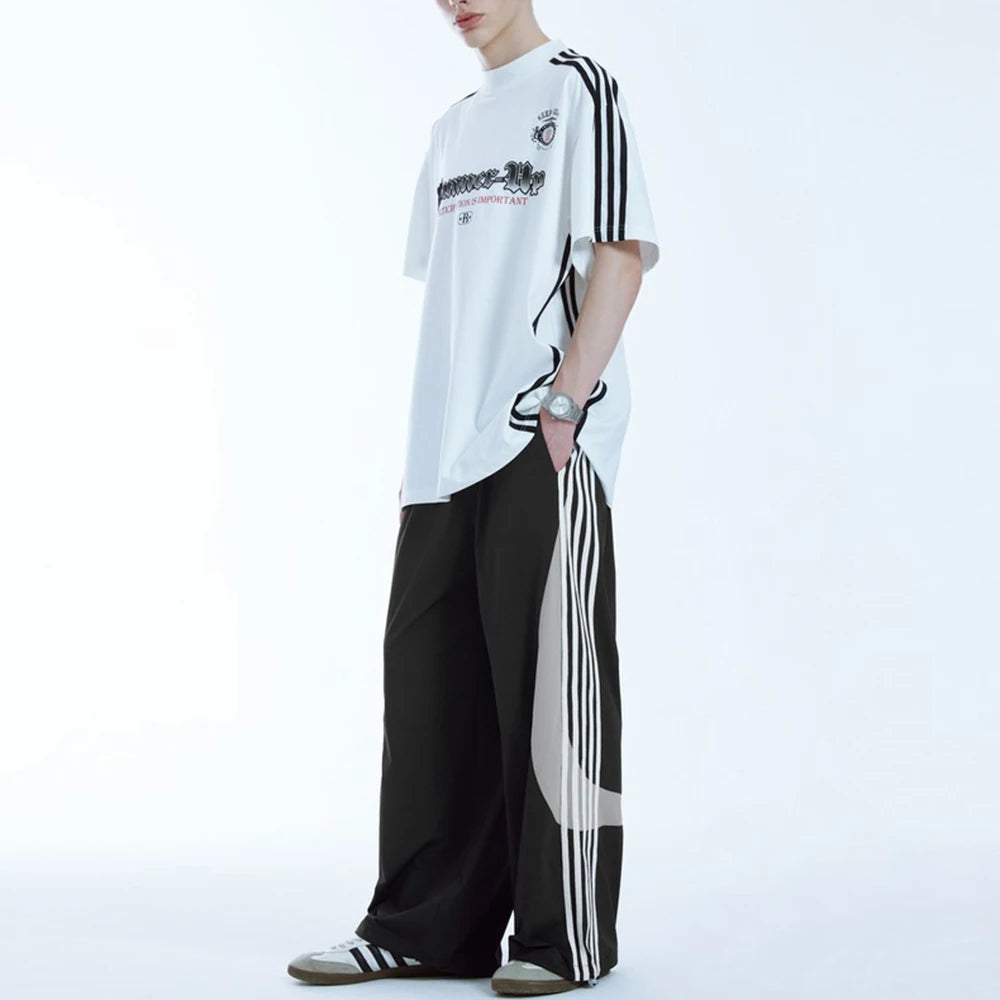 Huilin Summer New Trend Unisex Oversized Water Resistant Sportswear Pants Men Custom Stripe Side Baggy Widd Leg Track Pants