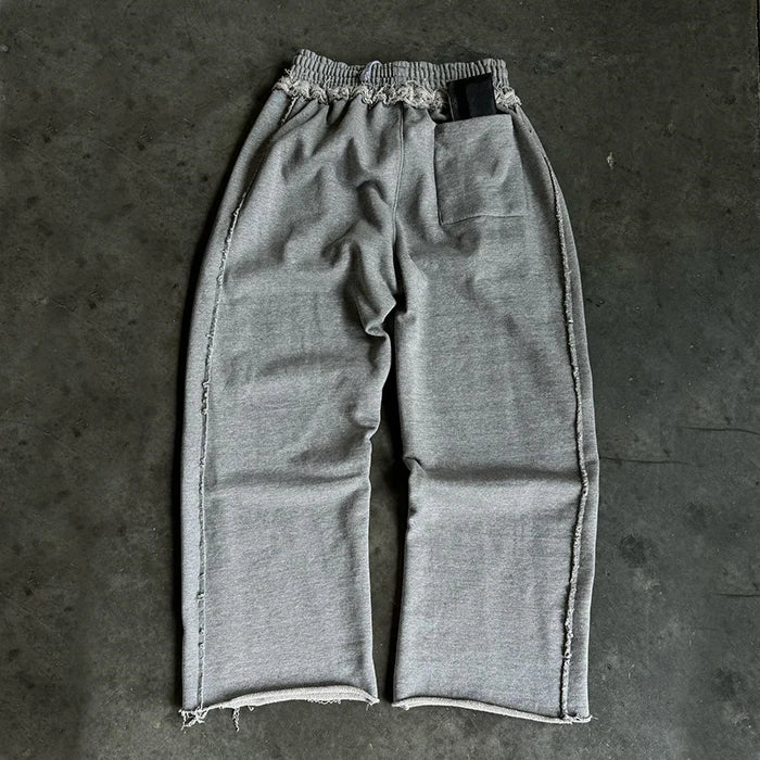 HUILIN OEM New Trend Unisex Oversized Baggy Sweatpants Custom Raw Hem Bottom Men Blank Oversized Wide Leg Sweatpants