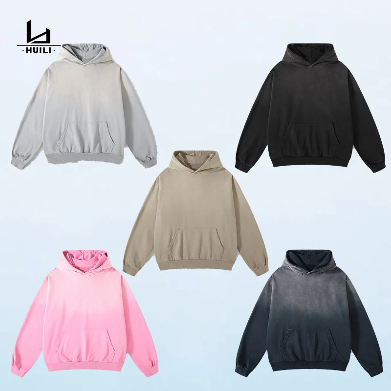 Huili Wholesale Übergröße Unisex 100% Baumwolle Kapuzenpullover Hochwertiger Herren Blank Oversized Plain Hoodie 