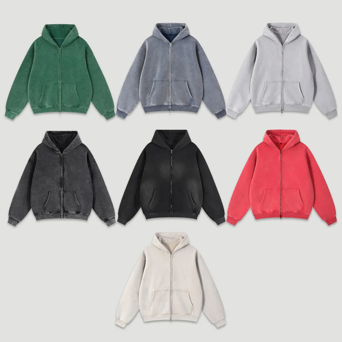 Trending Streetwear Supplier Low MOQ Vintage Oversized Blank Custom Logo Mens Full Zip up Hoodie