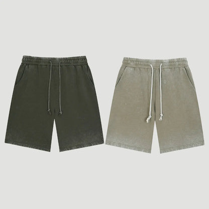 Heavyweight Cotton Supplier Low MOQ Acid Wash Garment Dye Blank Custom Print Casual Drawstring Shorts