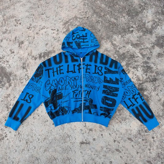 420 Gsm Heavyweight Cotton Hoodie Custom All Over Printed Zip up Men Oversized Fit Graphic Hoodies