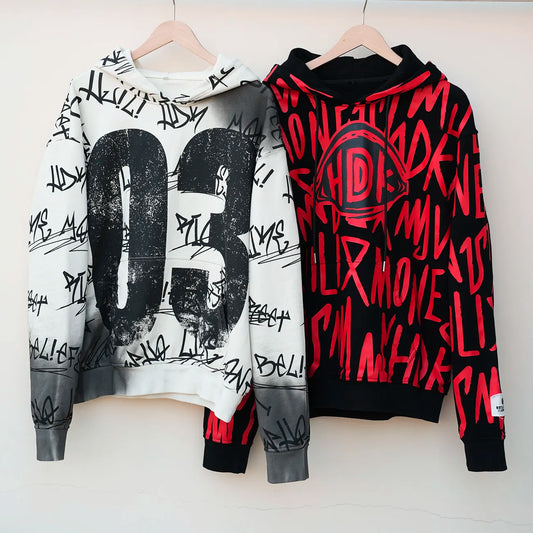Streetwear Thick Cotton Unisex Oversized Hoodies Custom Allover Printed Graffiti Mens Heavyweight Graphic Hoodie
