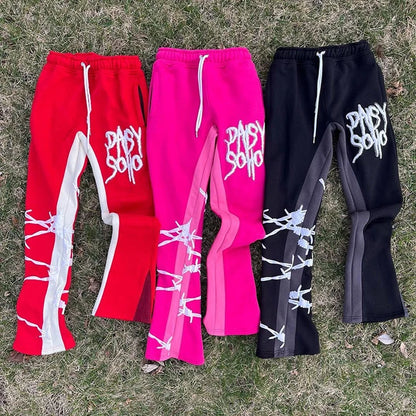 factory custom Logo fleece joggers sweatpants 100% cotton 3D Puff Print french terry baggy stacked flare sweat pants men