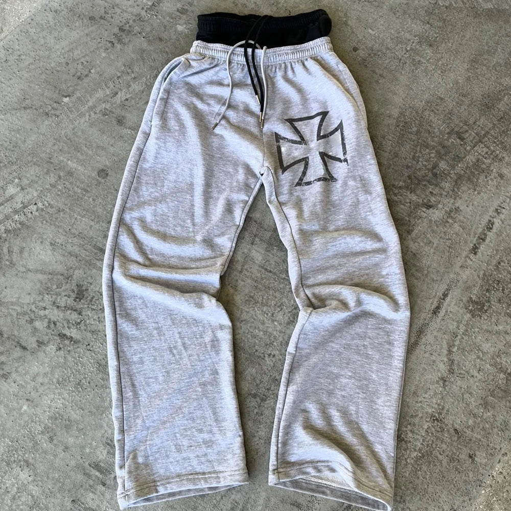 Huilin Manufacturer Oem Basic Oversized Wide Leg Sweat Pants Men Custom Logo Printing Heavy Cotton Double Waisted Sweatpants