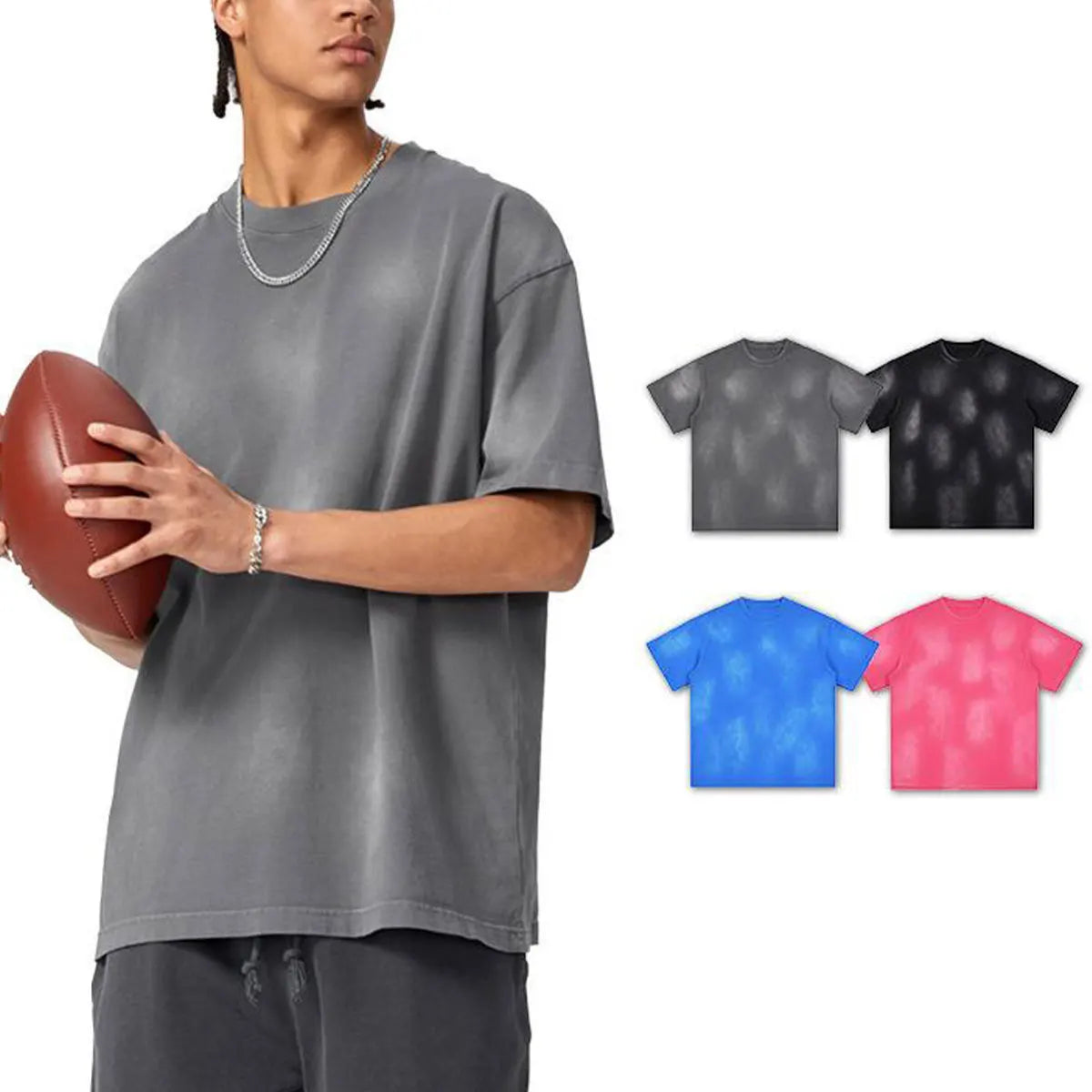 Heavyweight Cotton Supplier Low MOQ Vintage Spray Wash Blank Custom Logo Casual Crewneck Tee