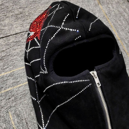 hot selling unisex streetwear y2k hoodie men custom logo rhinestone half face cover spider ninja hoodie