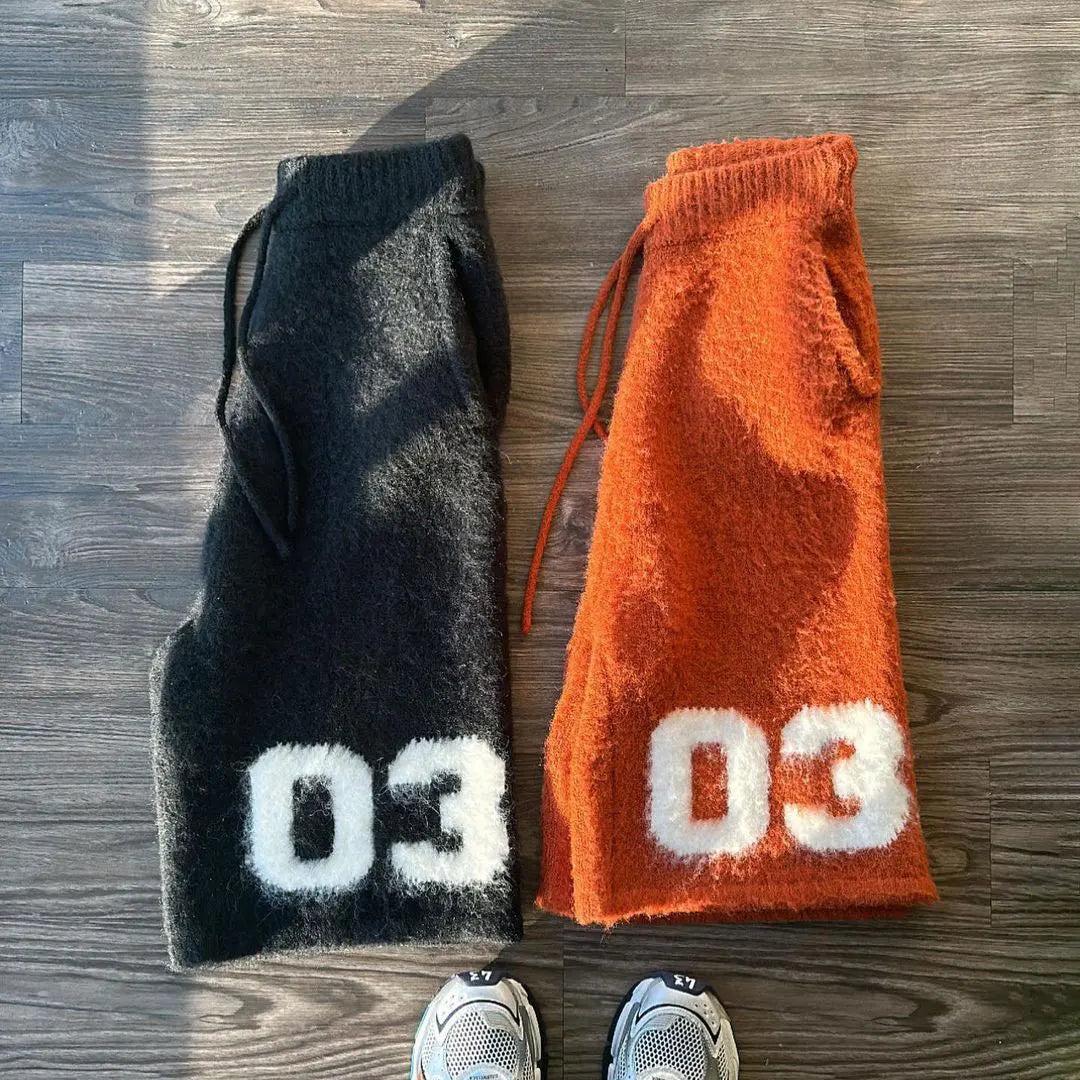 huilin factory hot selling loose fit knitted mohair shorts pants men custom logo graphic design soft fluffy mohair shorts