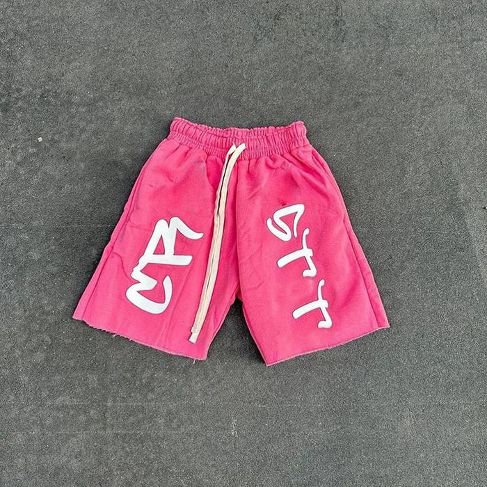 Huilin Factory Oem Heavy Weight Cotton Sweat Shorts Men Custom 3D Puff Printing Raw Hem Edge Shorts