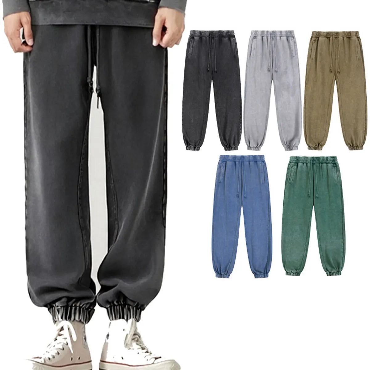 Heavyweight Cotton Supplier Low MOQ Acid Wash Snowflake Wash Blank Custom Print Casual Tapered Sweatpants