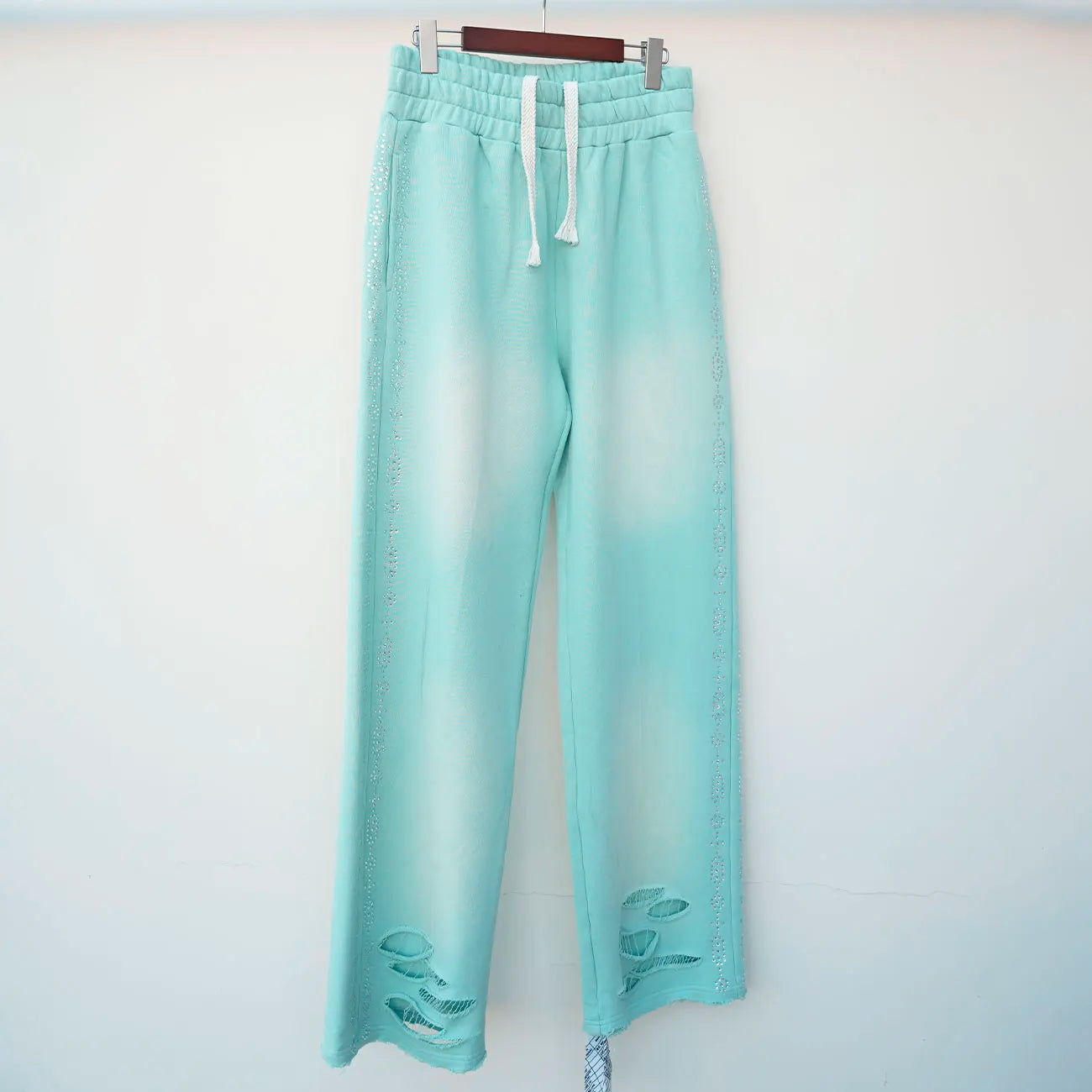 Heavyweight Cotton Vintage Sunfaded Washed Sweat Pants Custom Embroidery Logo Men 3D Puff Printed Rhinestone Sweatpants