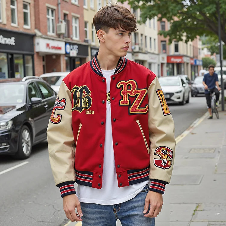 Street wear Men's Jacket Colored cotton Factory Custom Contrast Color Patchwork Varsity Letterman Jacket