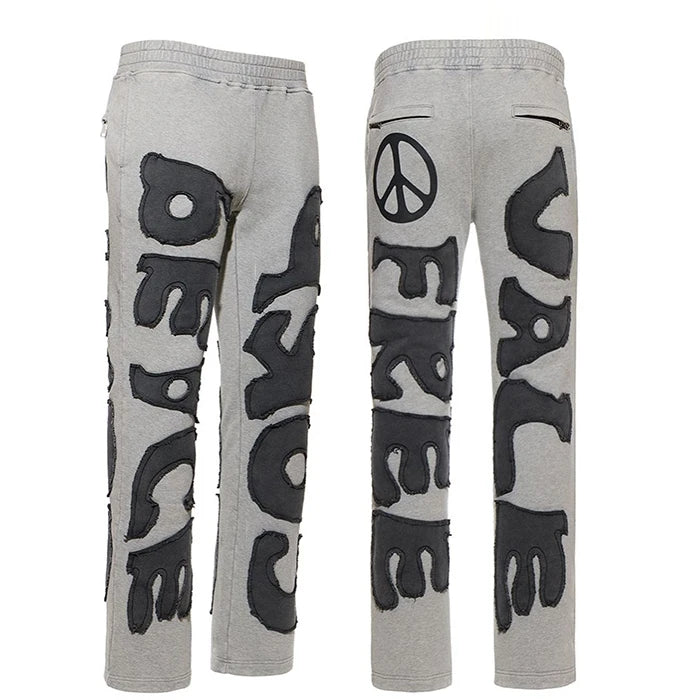 High Quality Custom Distressed Embroidered Heavy Weight Sweatpants Men Applique Patched Vintage 500 Gsm Sweatpants