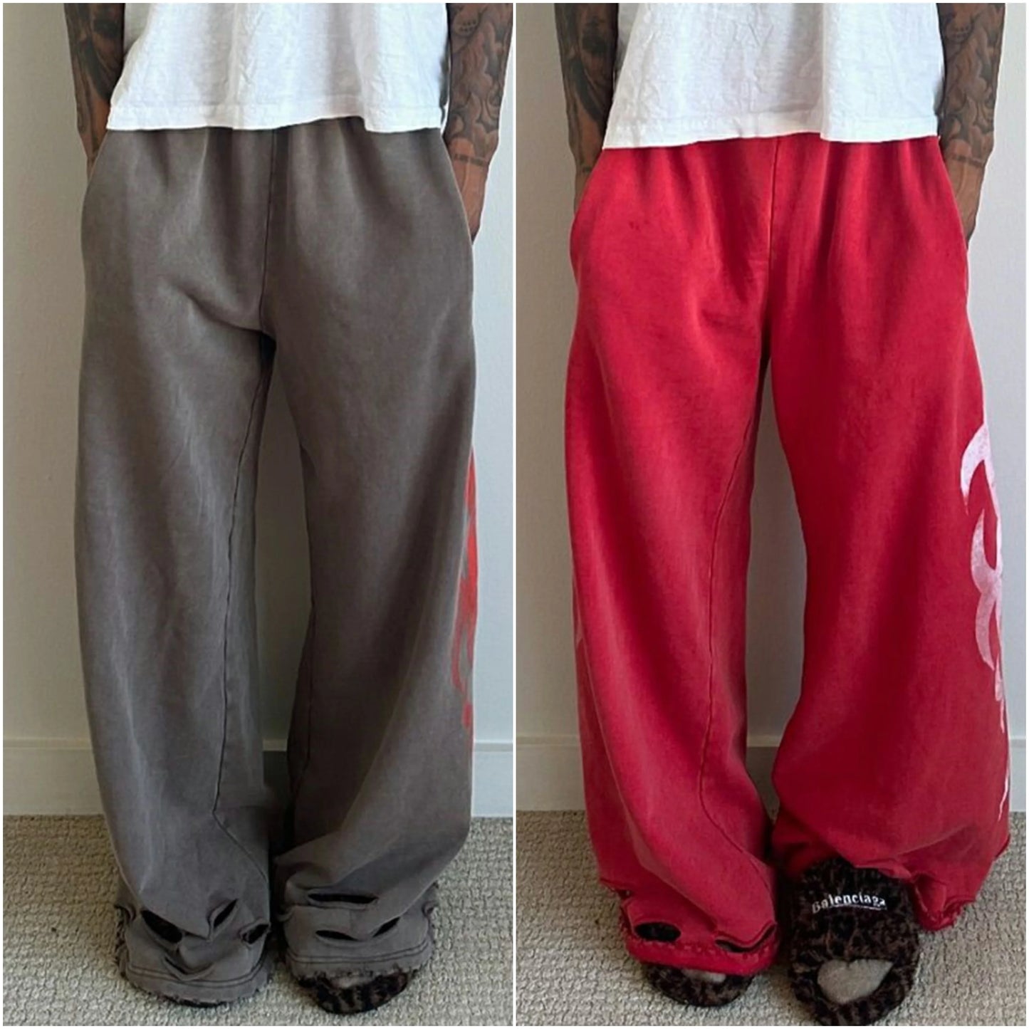 Heavyweight Cotton Vintage Sweat Pants Custom Printing Men Acid Washed Distressed Oversized Wide Leg Baggy Sweatpsnts