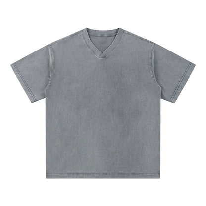Trending Streetwear Supplier Low MOQ Vintage Oversized Blank Custom Logo Mens V Neck T Shirt