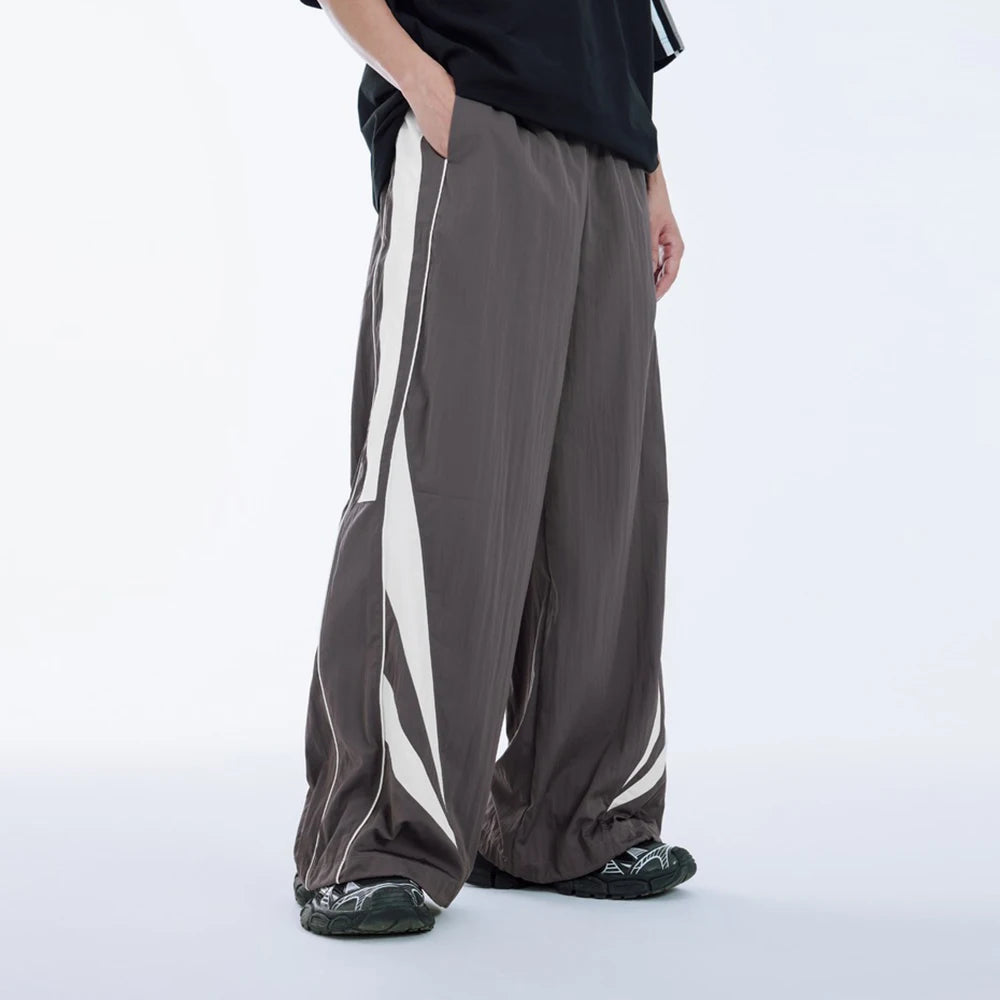 Huilin Oem Custom Color Block Sportswear Track Pants Men Oversized Fit Baggy Wide Leg Lightweight Pants