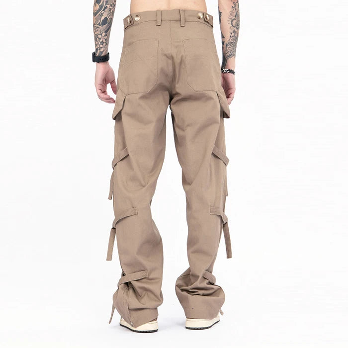 Huilin Professional Custom Twill Track Pants Men Bondage Design Big Pockets 100% Cotton Oversized Chino Cargo Pants