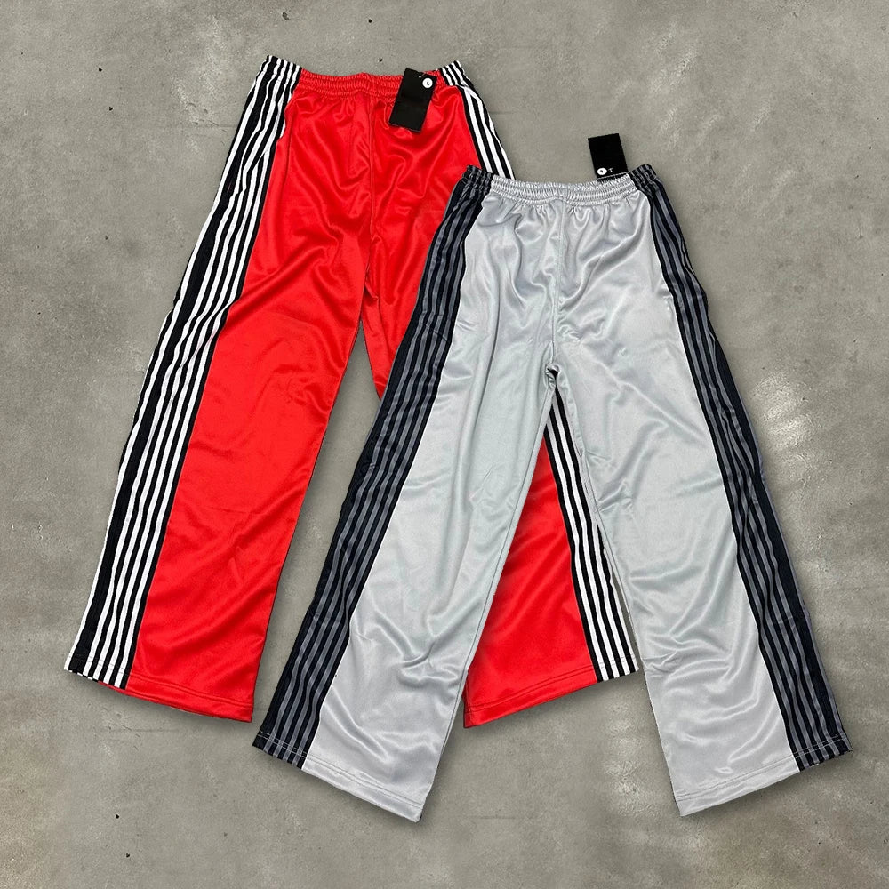 Huilin New Trend Basic Elastic Waist Straight Leg Sweatpants Custom Striped Trimmed Side Men Wide Leg Track Pants