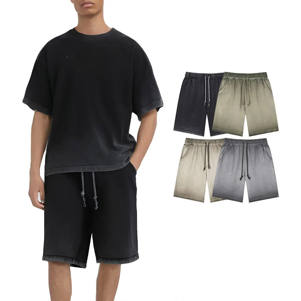 Heavyweight Cotton Supplier Low MOQ Vintage Garment Dye Blank Custom Logo Casual Drawstring Shorts