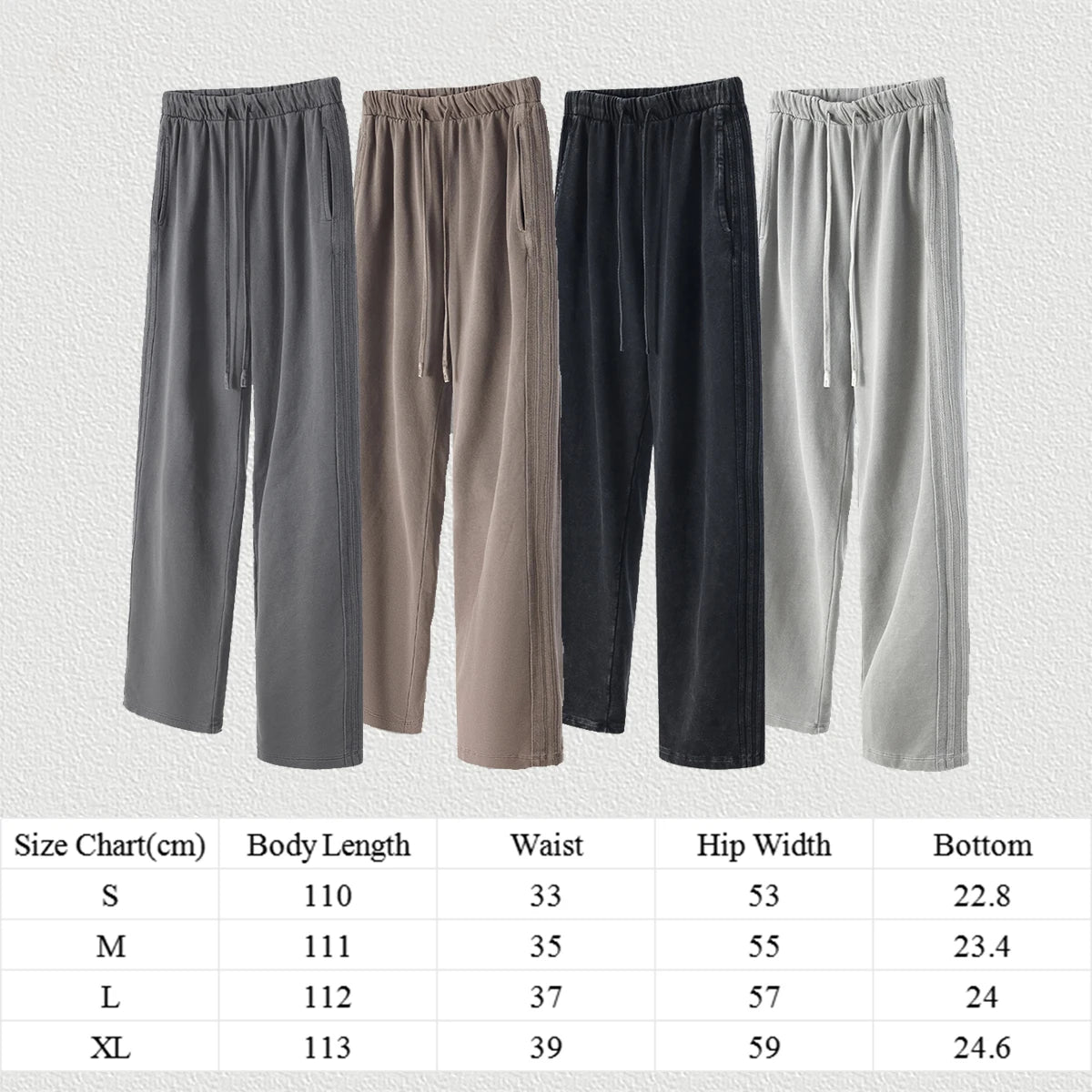 Huilin Heavyweight 450G Cotton Washed Pants Unisex Oversized Loose Fit Straight Leg Pants Side Striped Vintage Sweatpants Men