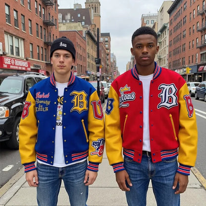 Manufacturer High Quality Chenille Embroidery Men College Baseball Bomber Letterman crop Leather Varsity Jacket Custom