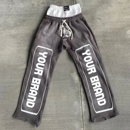 Manufacturer Oem Basic Oversized Wide Leg Sweat Pants Men Custom Logo Printing Heavy Cotton Double Waisted Sweatpants